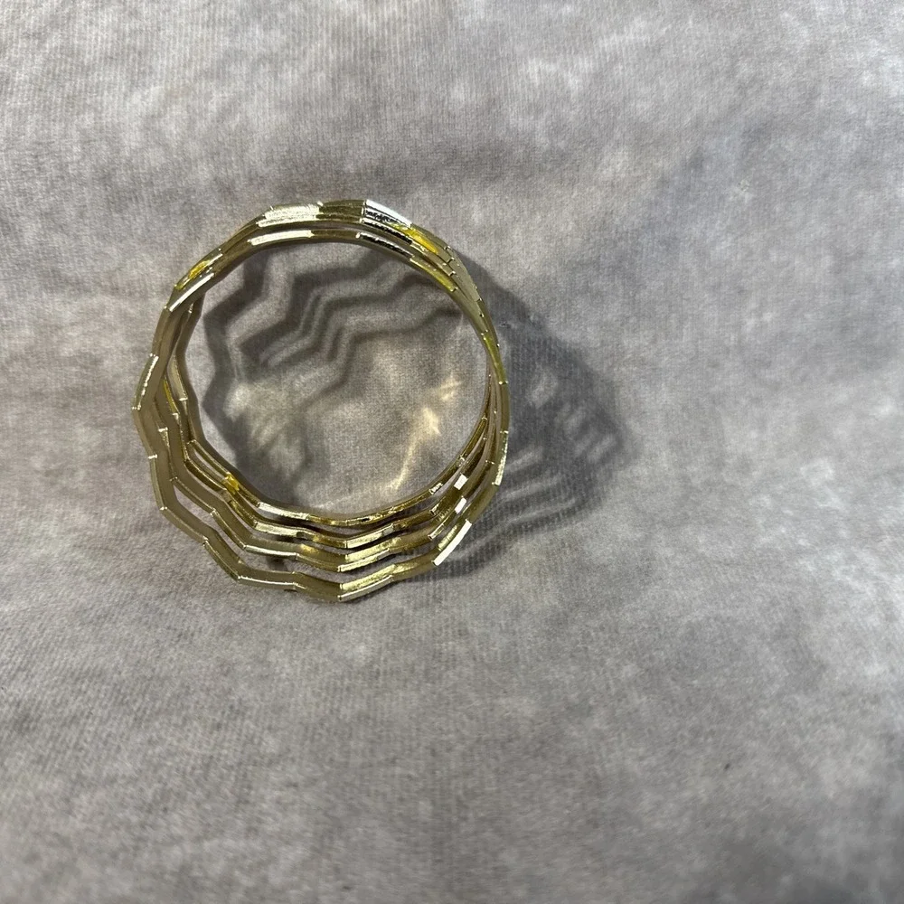 Zigzag Bangle Bracelets Set Of 4 Yellow Acrylic Goldtone